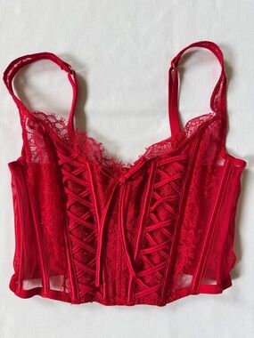 VICTORIA’S SECRET Dream Angels Red Lace Corset Top Size Small  EUC